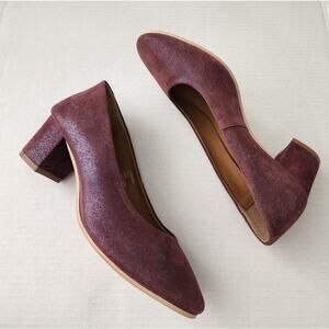 ENJOIYA Eleganza Maroon Block Heel Pointed Toe Pumps Heels‎ Career Office Shoes